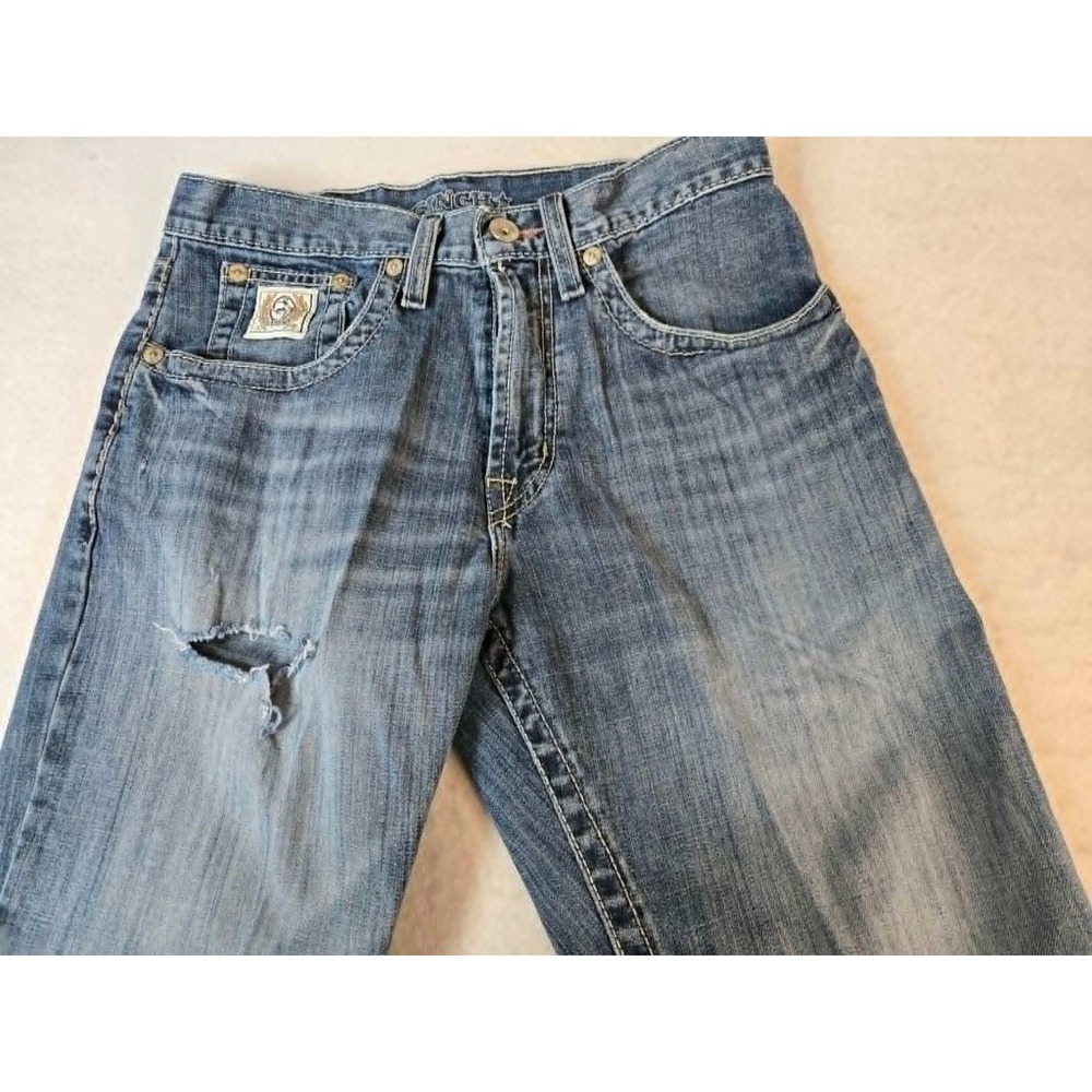 Cinch Up Mens Blue Medium Wash Distressed Western Denim Jeans